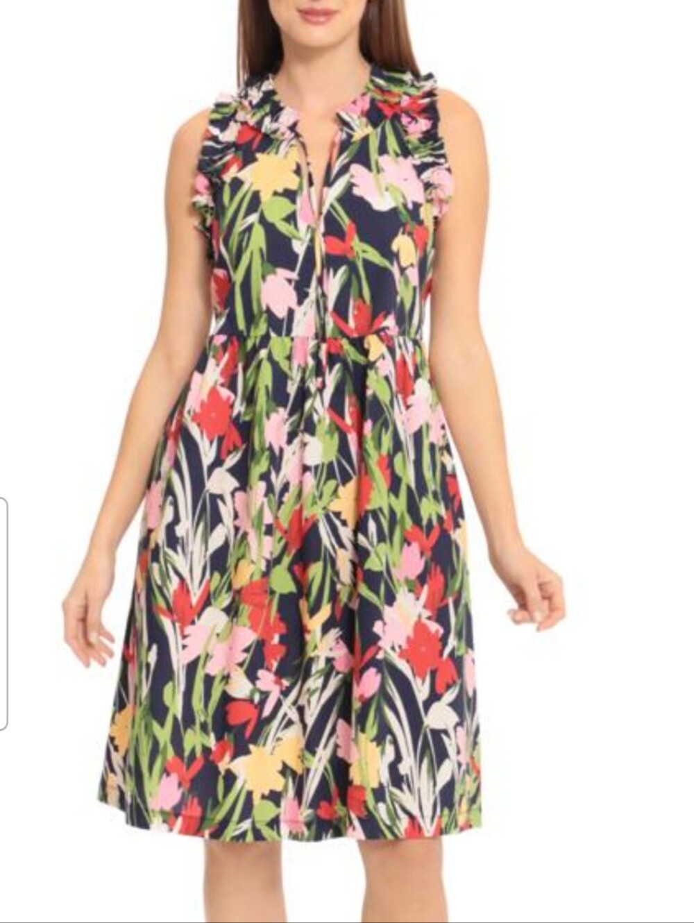 Maggie London 100% Cotton Floral Navy Sleeveless Dress, Size 2